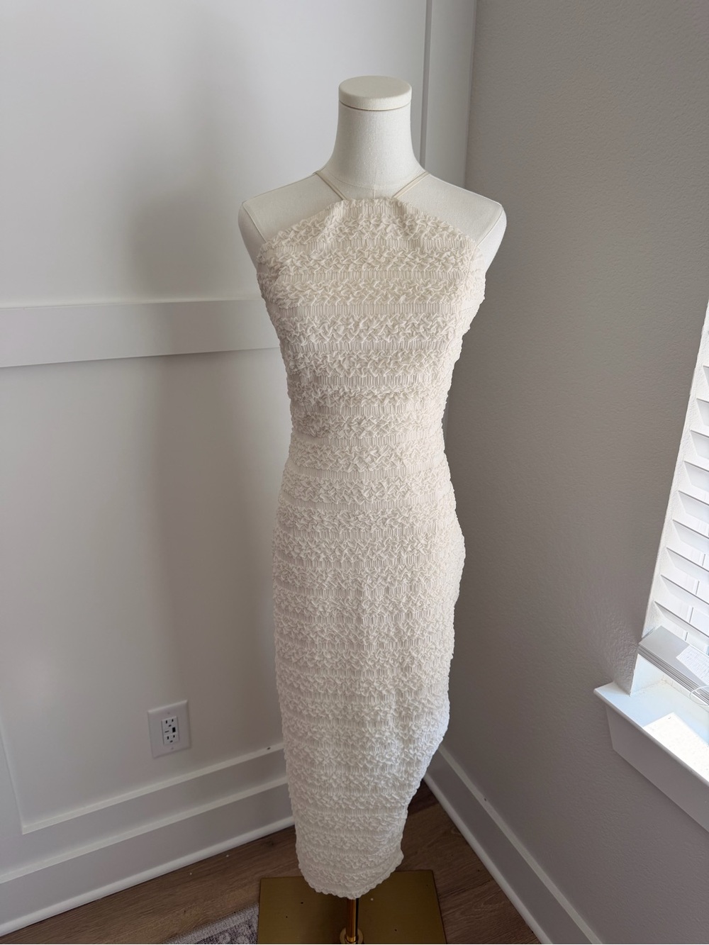 Elliatt Cream Halter-Style Textured Midi Dress